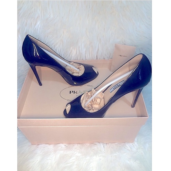 Prada Shoes - 🌸 Prada Vernice Royal Blue Patent Leather Peep Toe